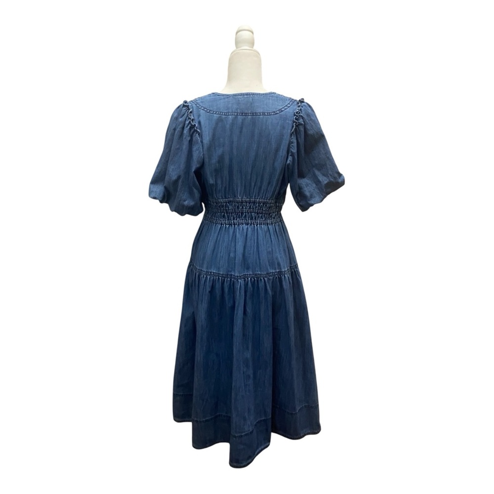 Pilcro Anthropologie Smocked Puff Sleeve Denim Dress Size Small Prairie Blue - Picture 5 of 8